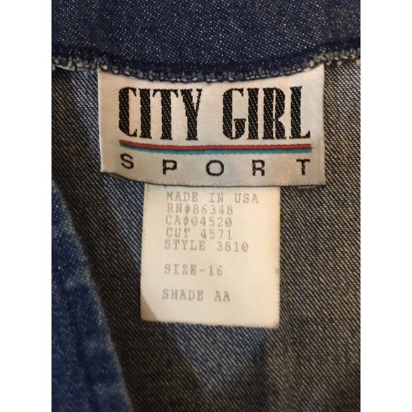 City Girl Sport Denim Jean Vest Top Women Size 16 Multi Color Inlay Cotton EUC - Picture 3 of 9